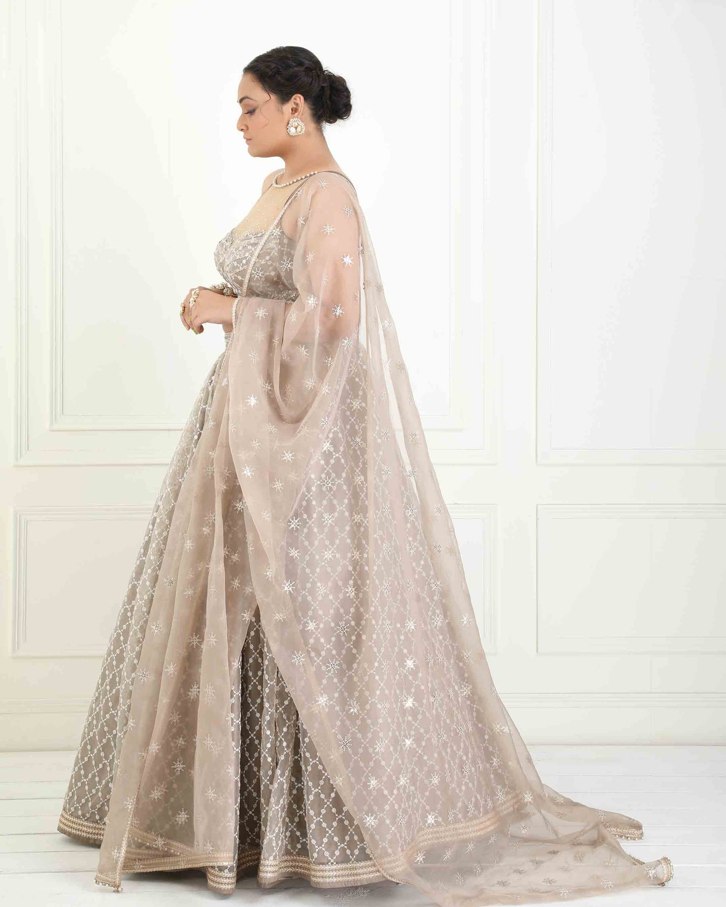 Tonal embroidered organza lehenga