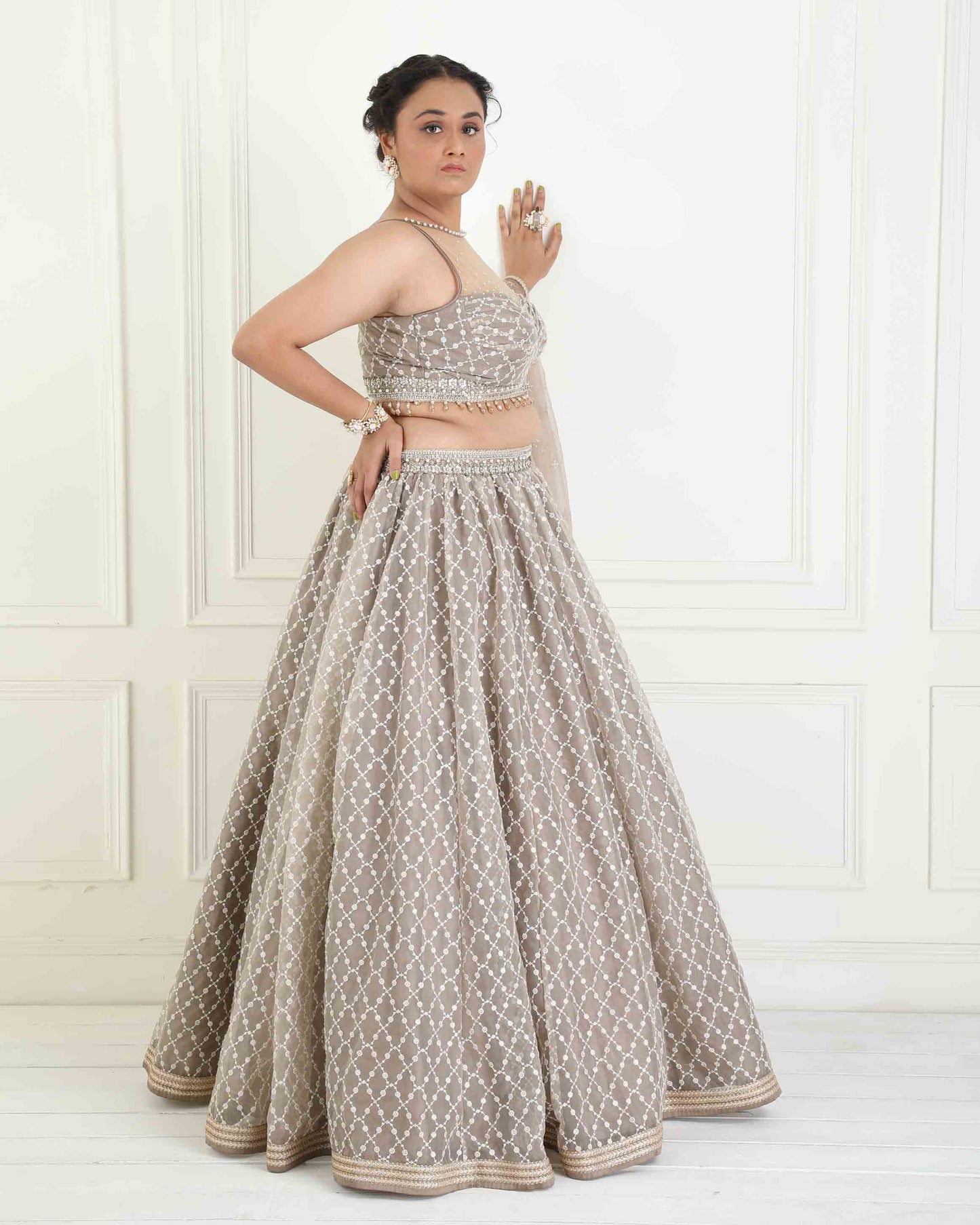 Tonal embroidered organza lehenga