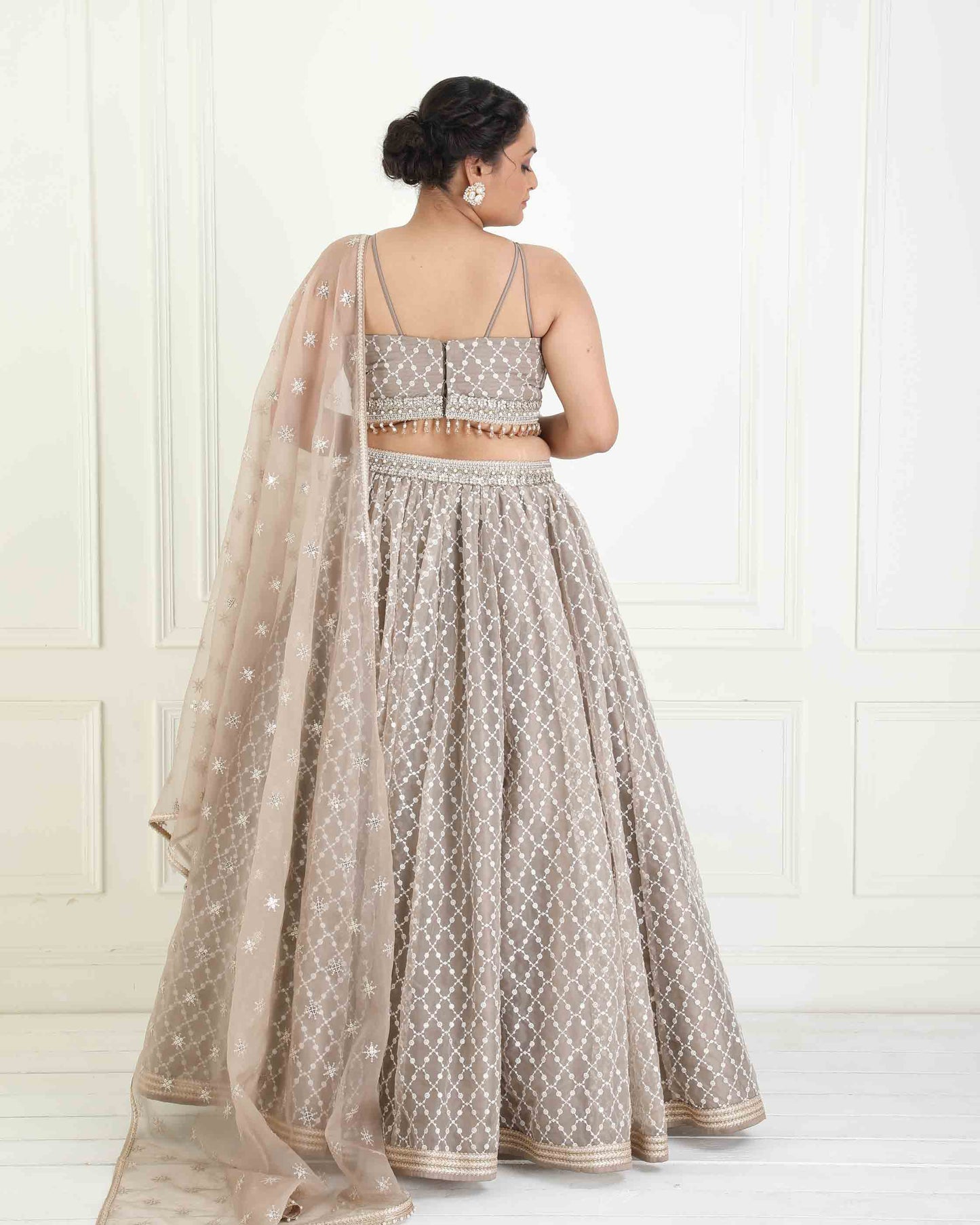 Tonal embroidered organza lehenga