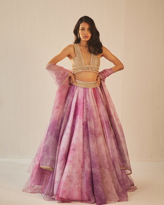 Shades of mauve organza lehenga