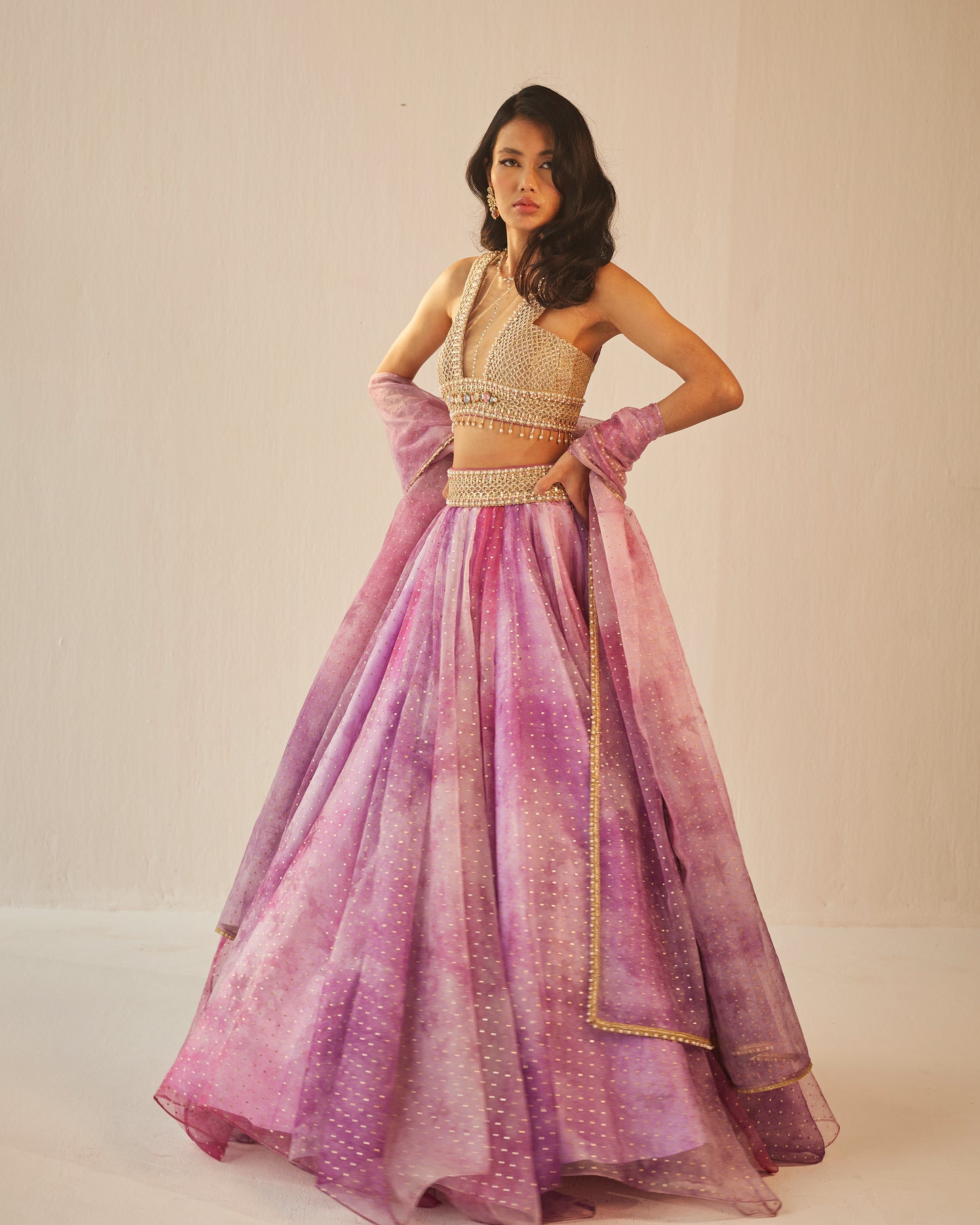 Shades of mauve organza lehenga