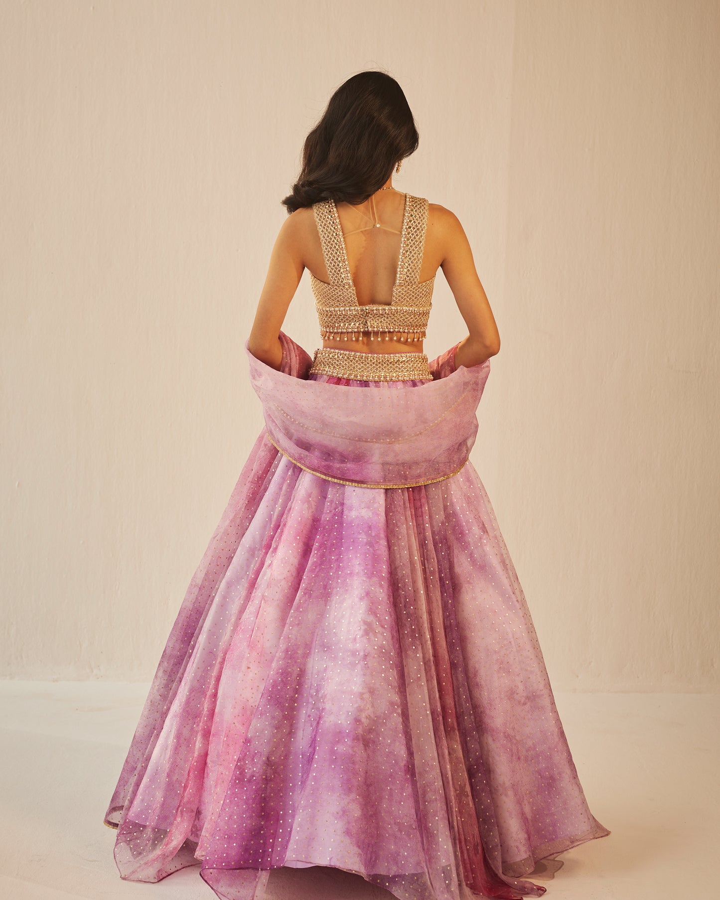 Shades of mauve organza lehenga