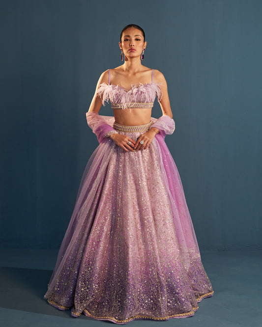 Lilac sequin embroidered tulle lehenga