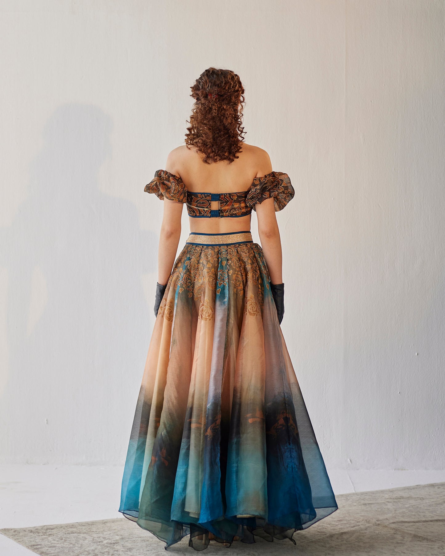 Oil on canvas printed organza skirt set