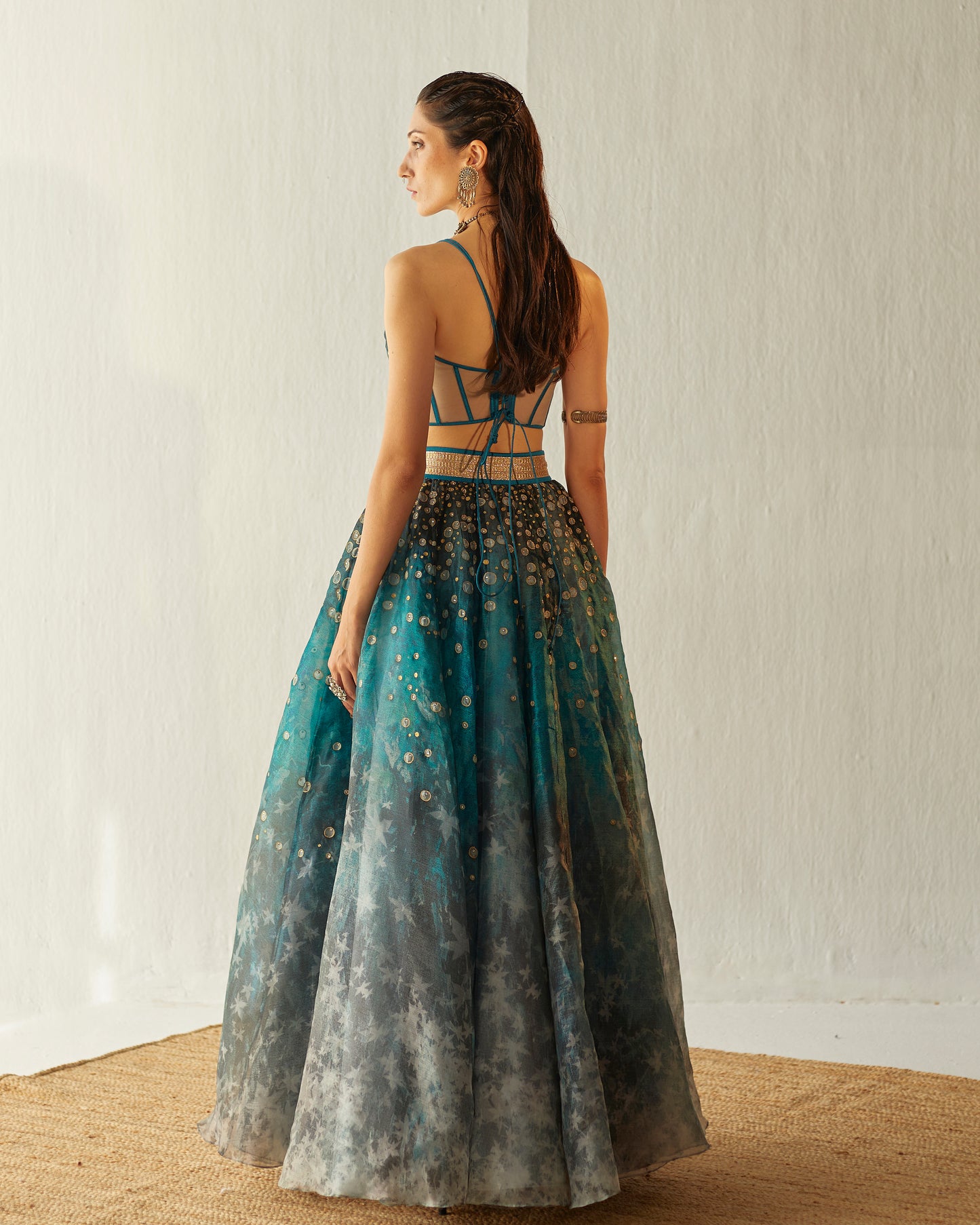 Shimmering waters wrap skirt with tulle corset