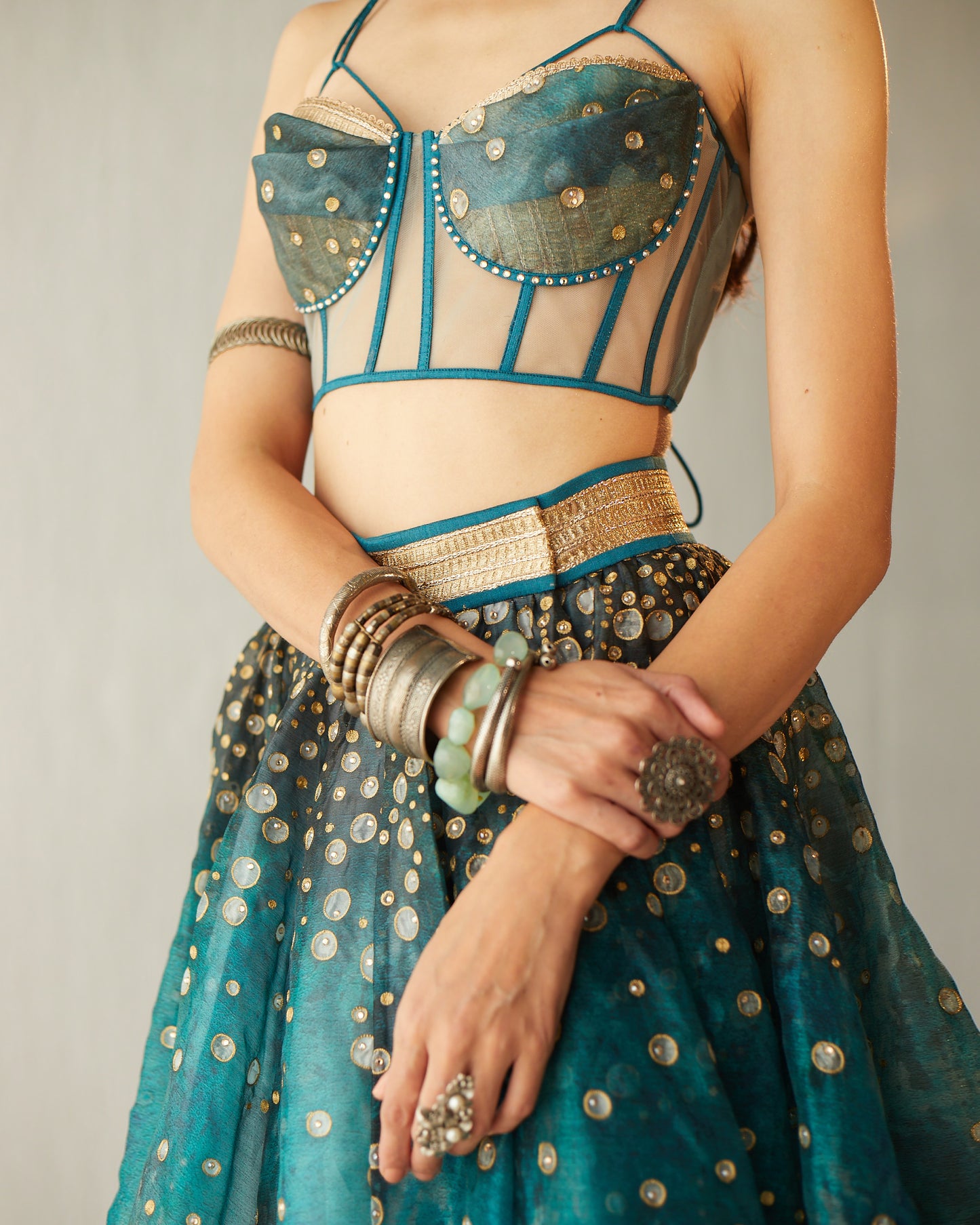 Shimmering waters wrap skirt with tulle corset