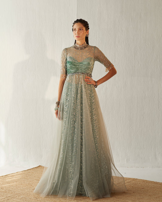 Embroidered tulle anarkali gown