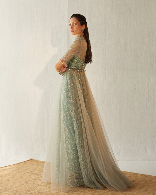Embroidered tulle anarkali gown