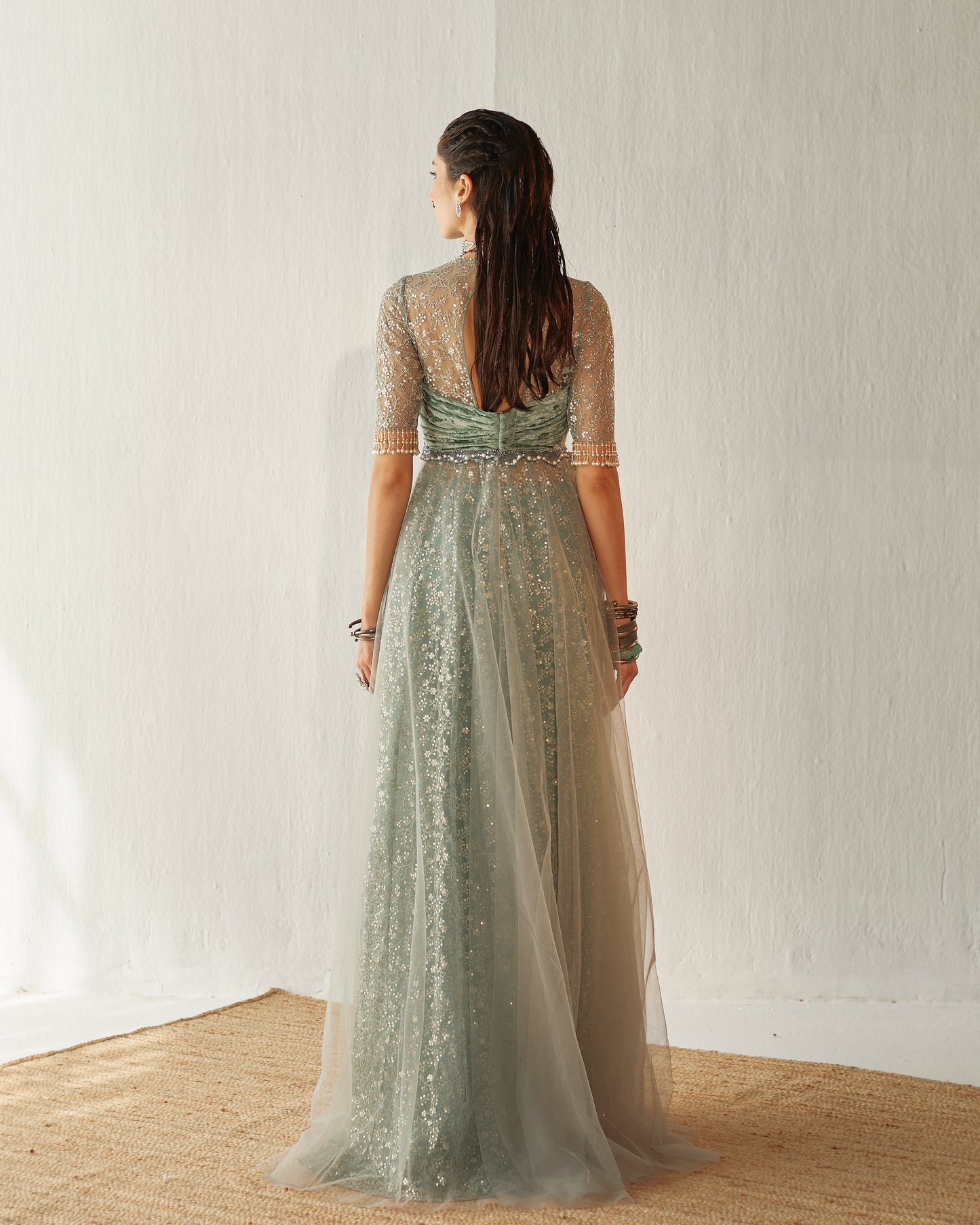 Embroidered tulle anarkali gown
