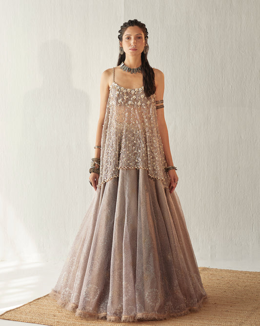 Misty grey organza lehenga