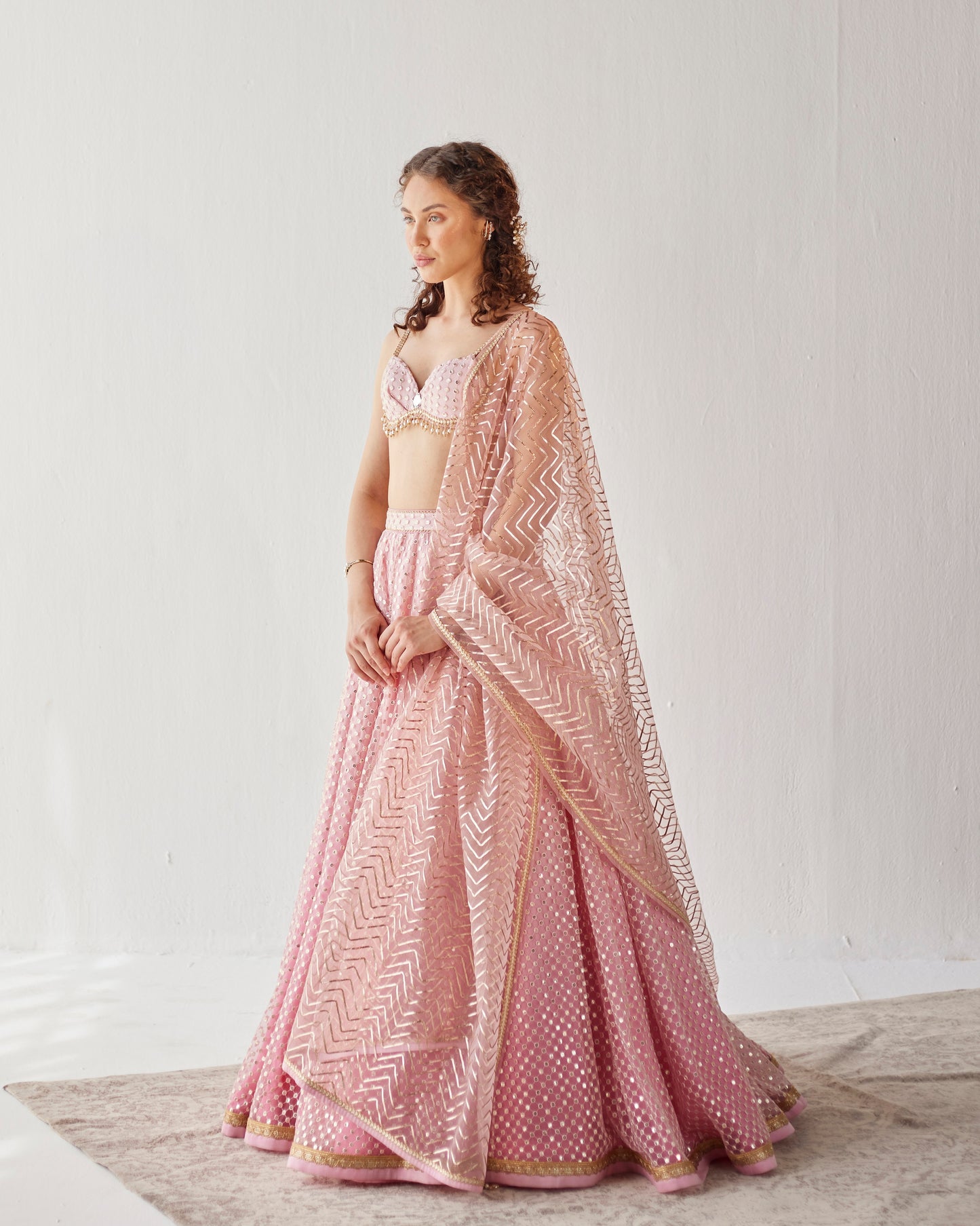 Petal pink shaded tulle lehenga