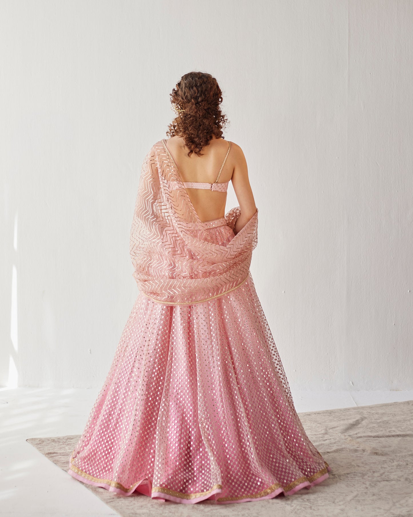 Petal pink shaded tulle lehenga