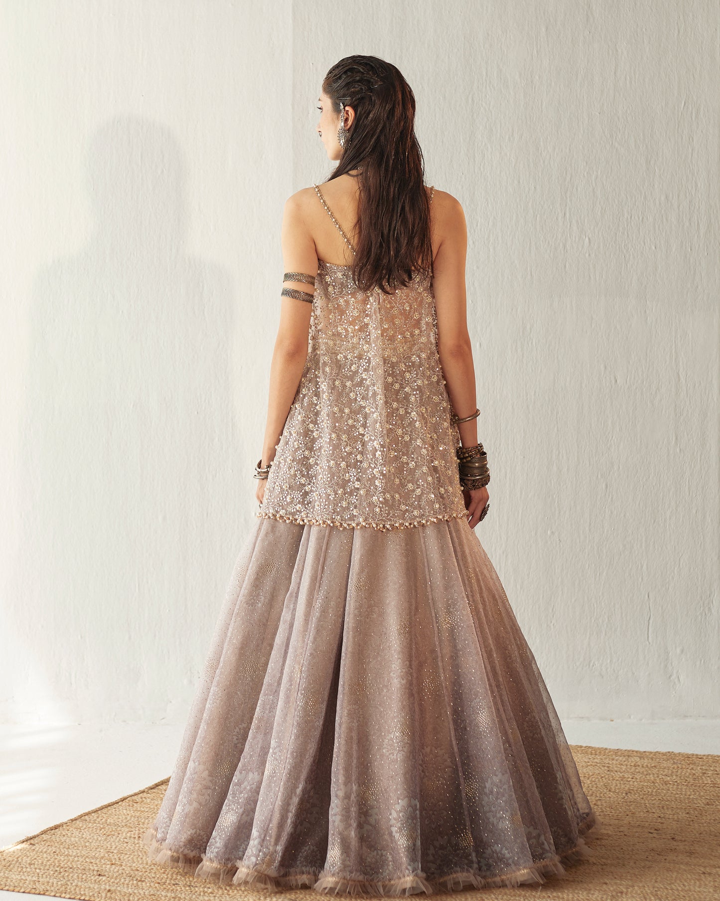 Misty grey organza lehenga