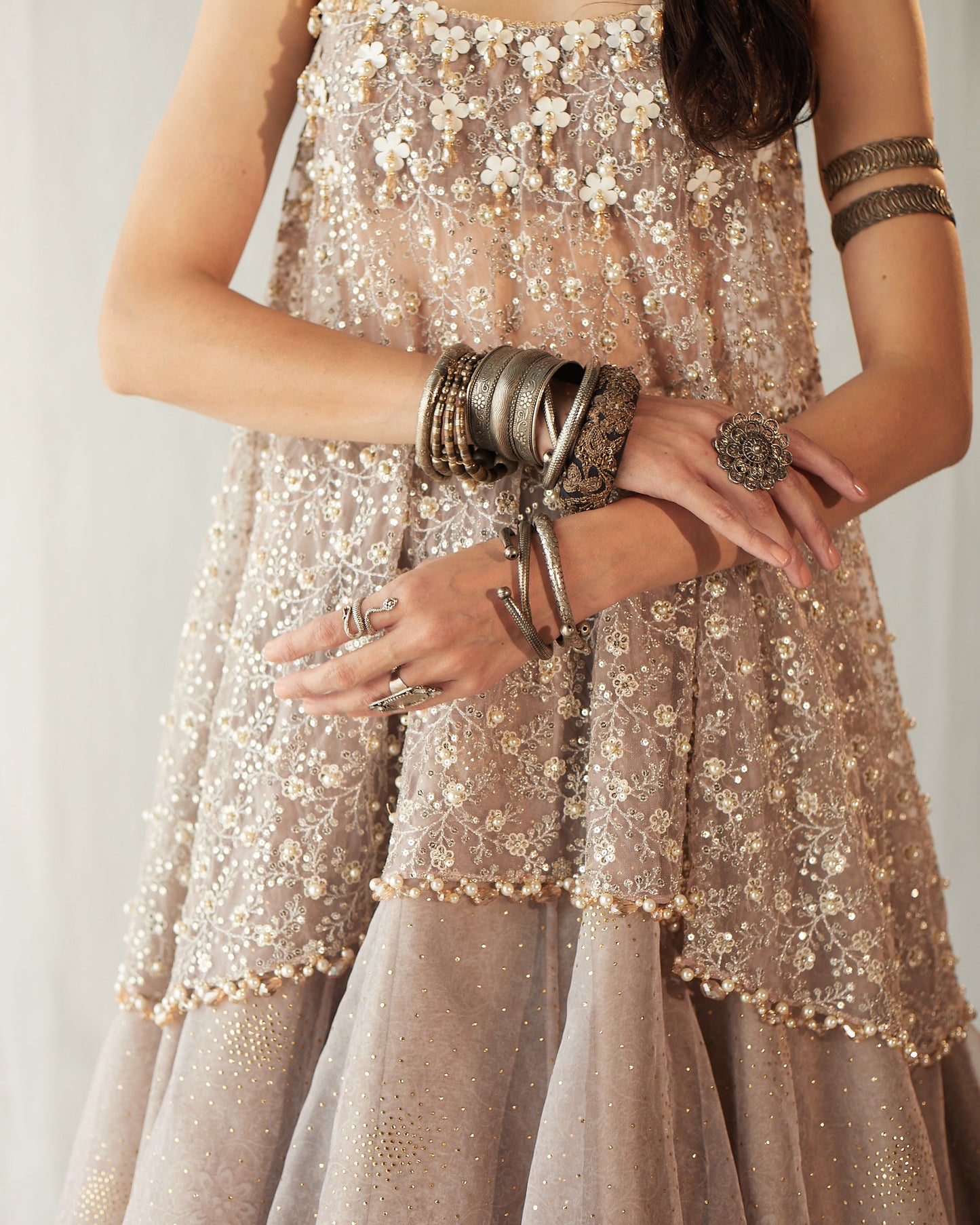 Misty grey organza lehenga