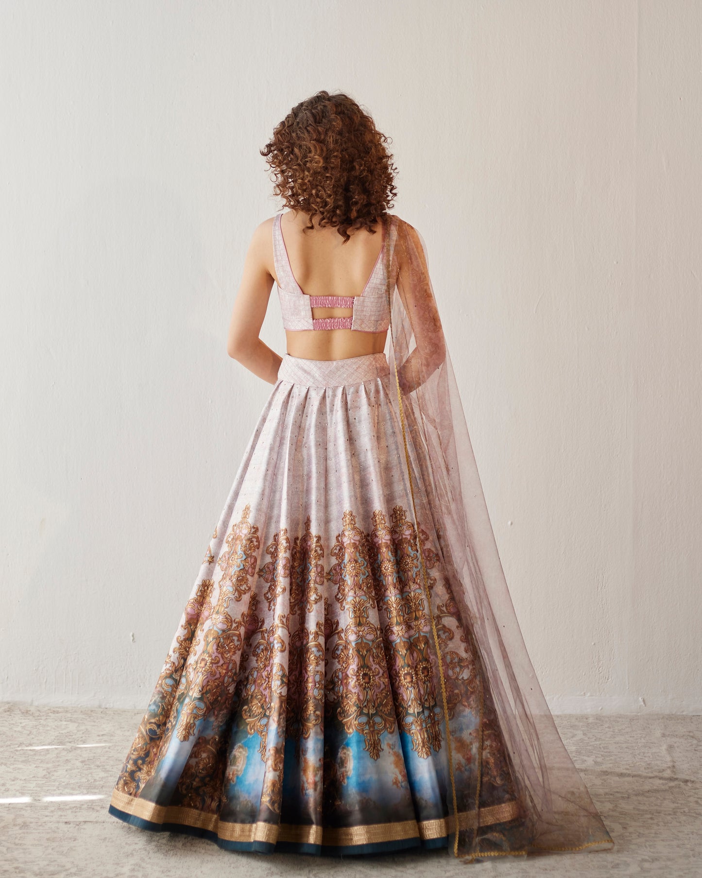 Versailles palace print dupion lehenga