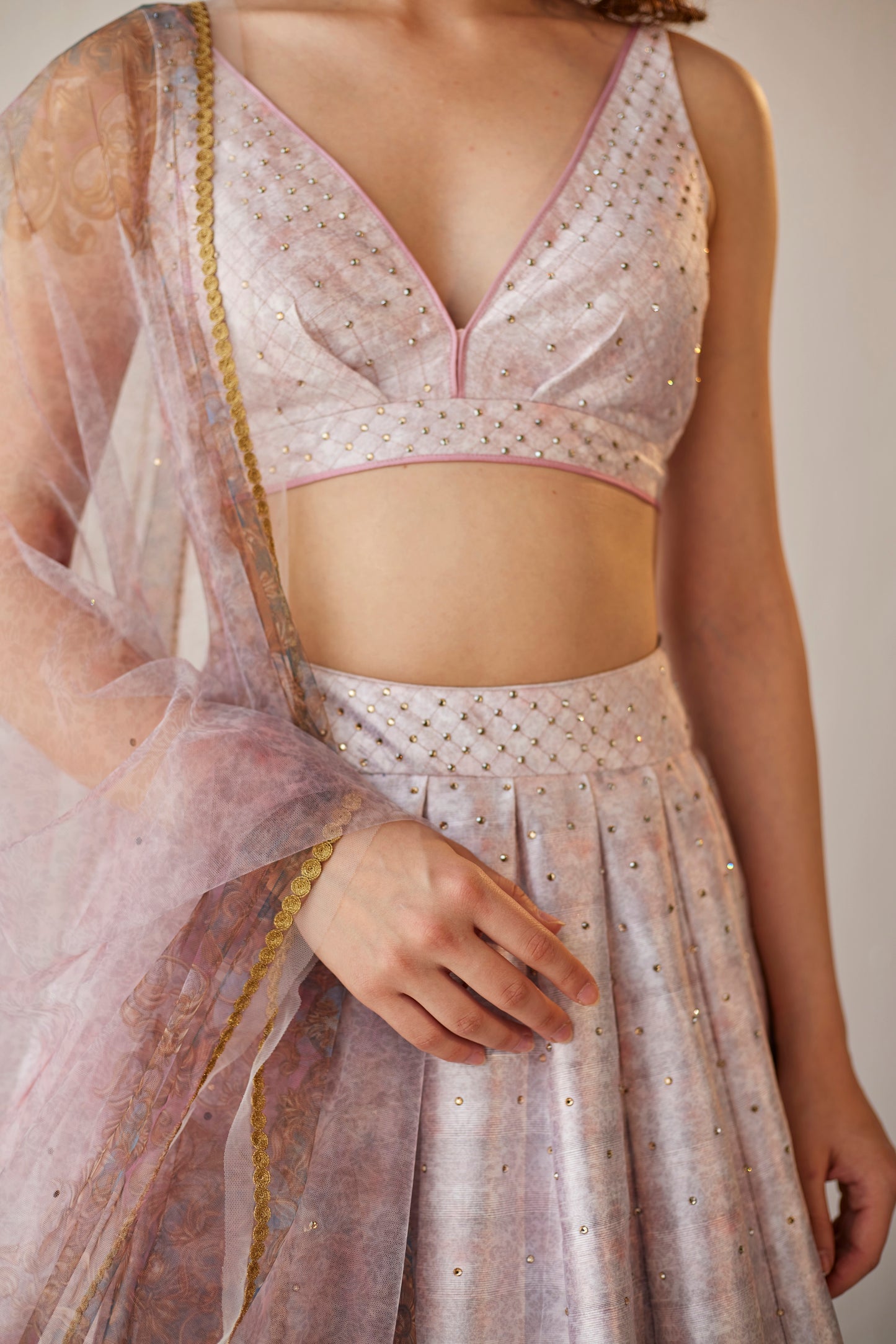Versailles palace print dupion lehenga