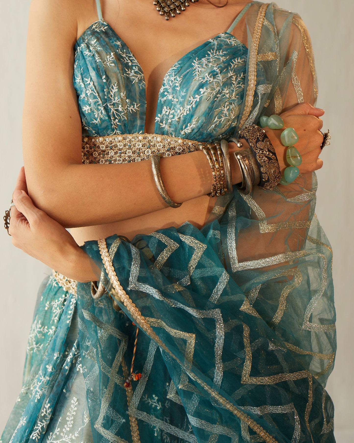 Lake blue organza lehenga