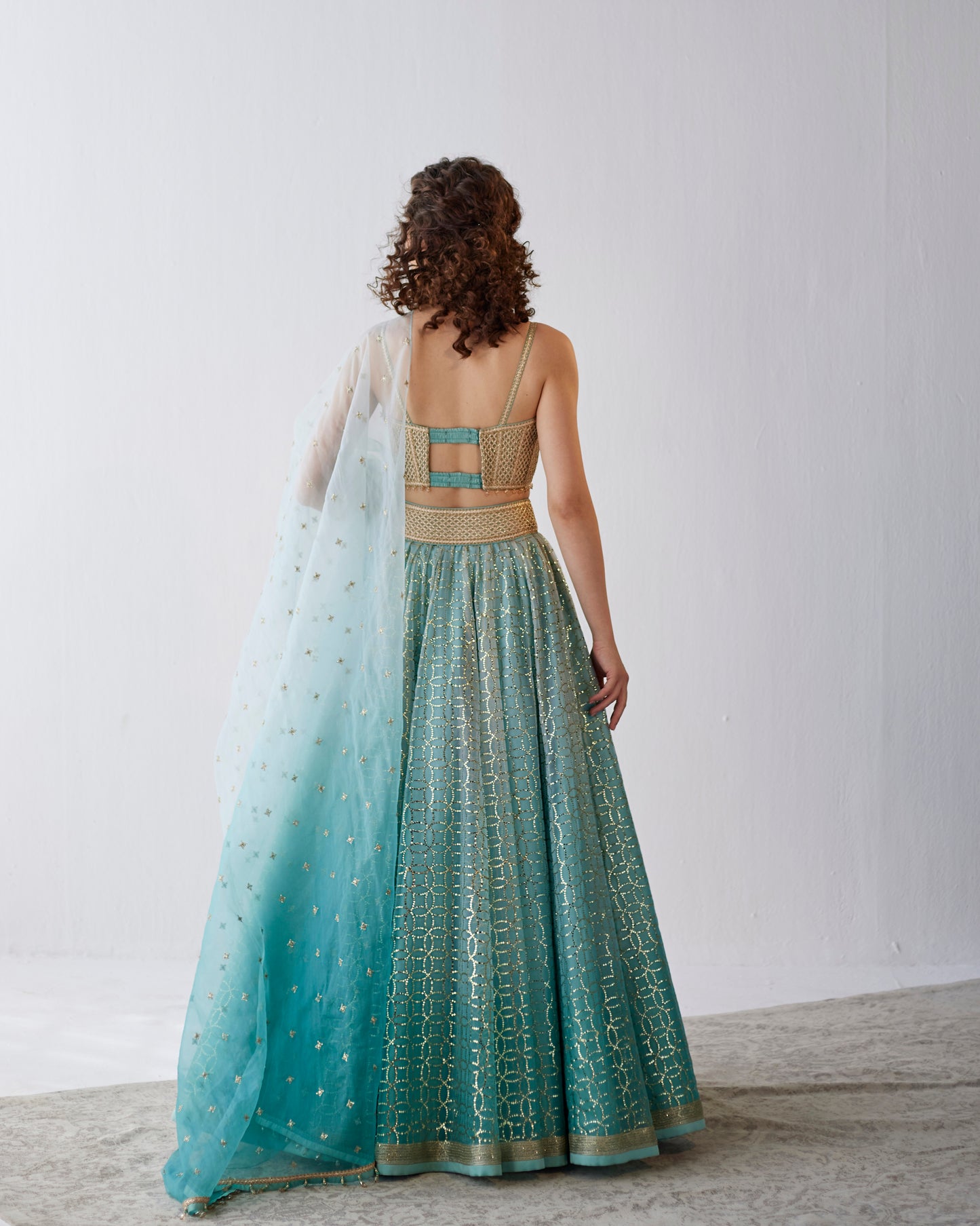 Shaded aqua organza lehenga