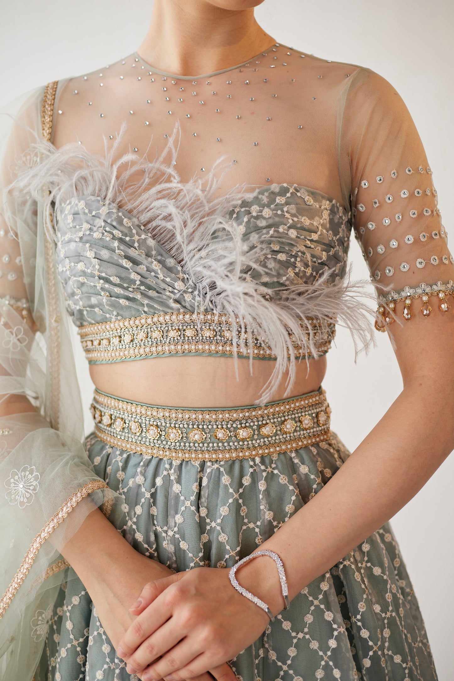 Smokey grey embroidered organza lehenga