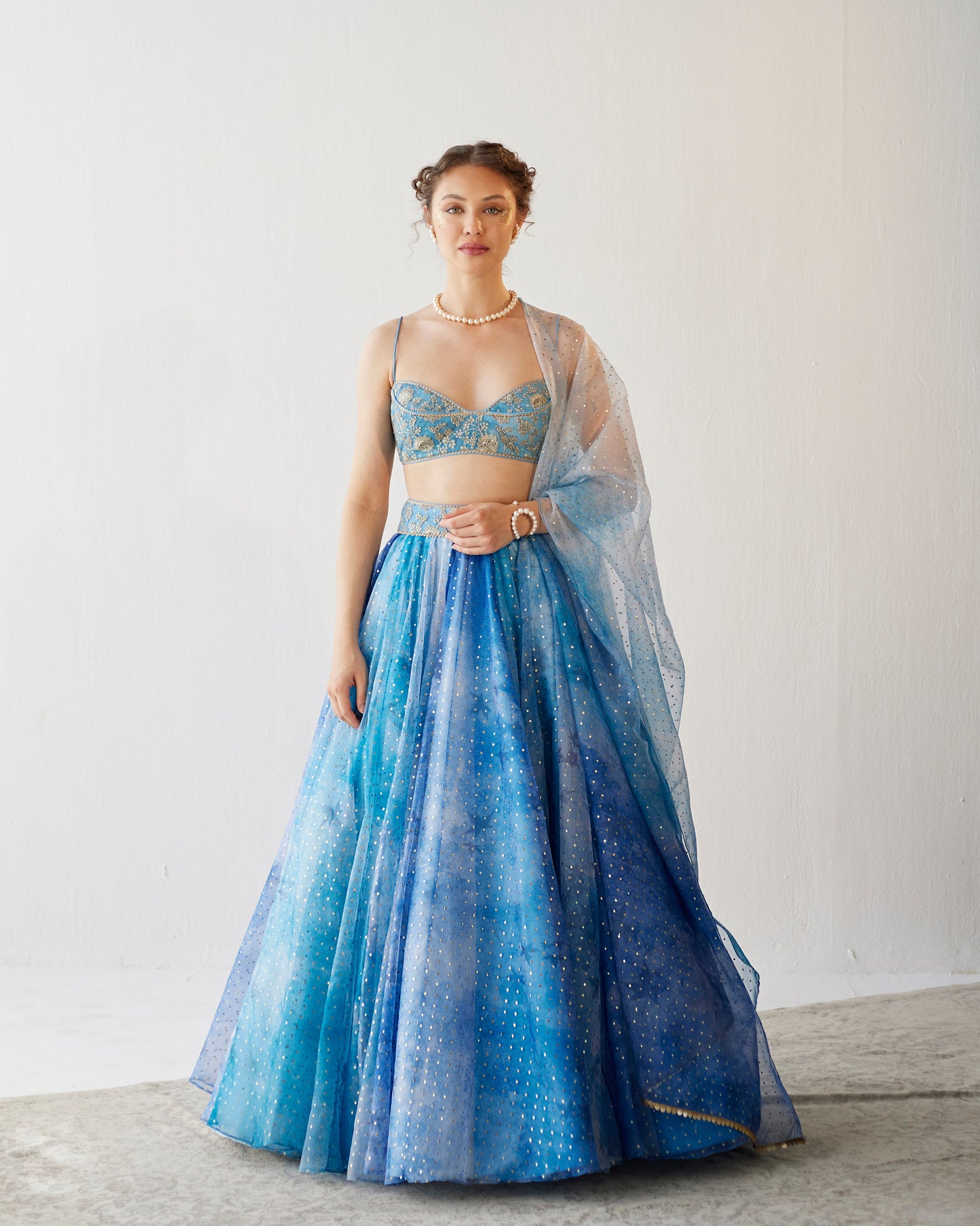 Shades of blue organza lehenga