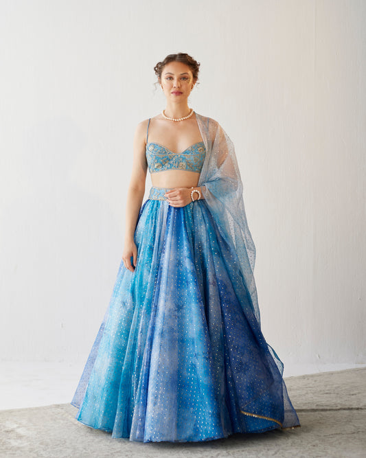 Shades of blue organza lehenga