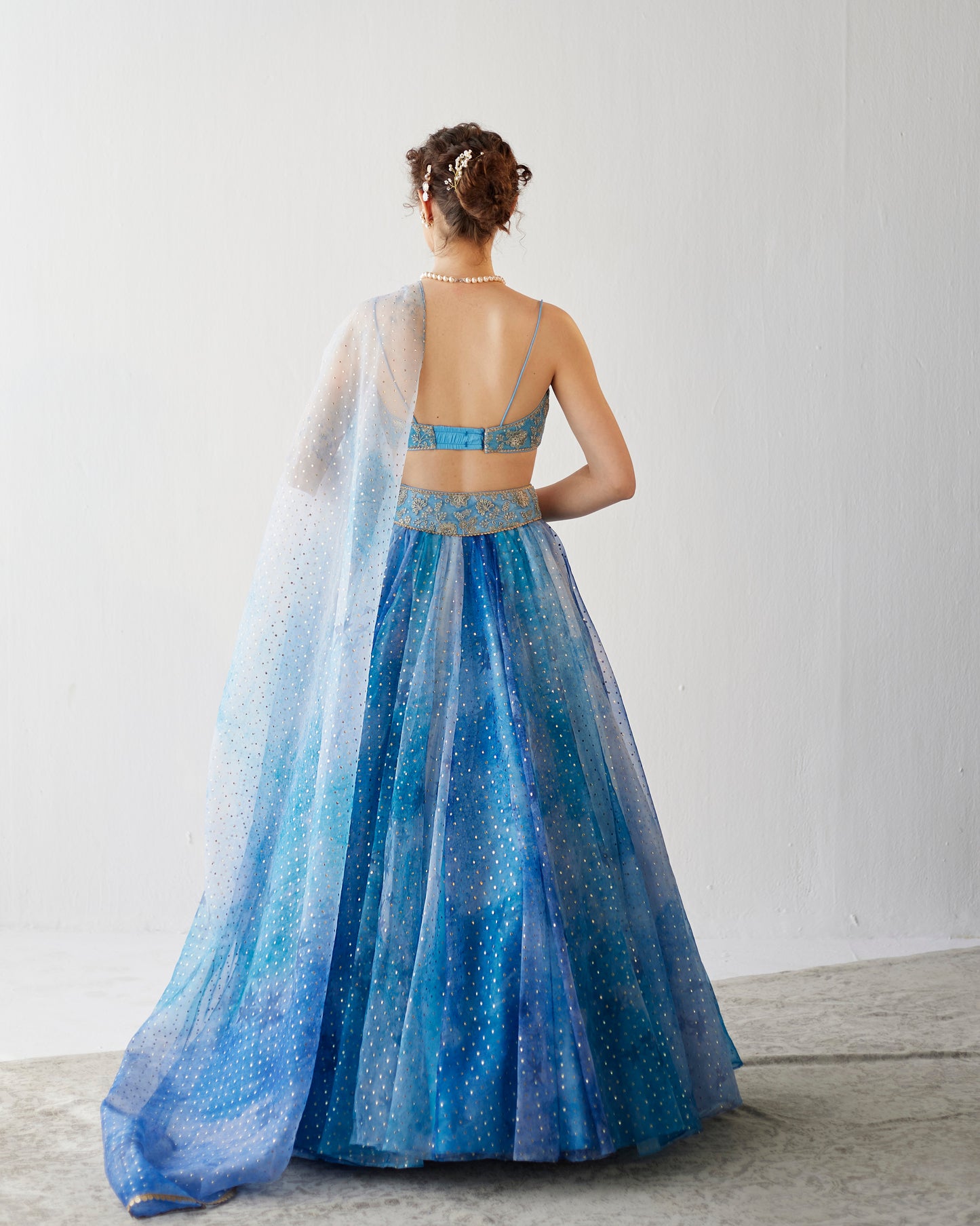 Shades of blue organza lehenga