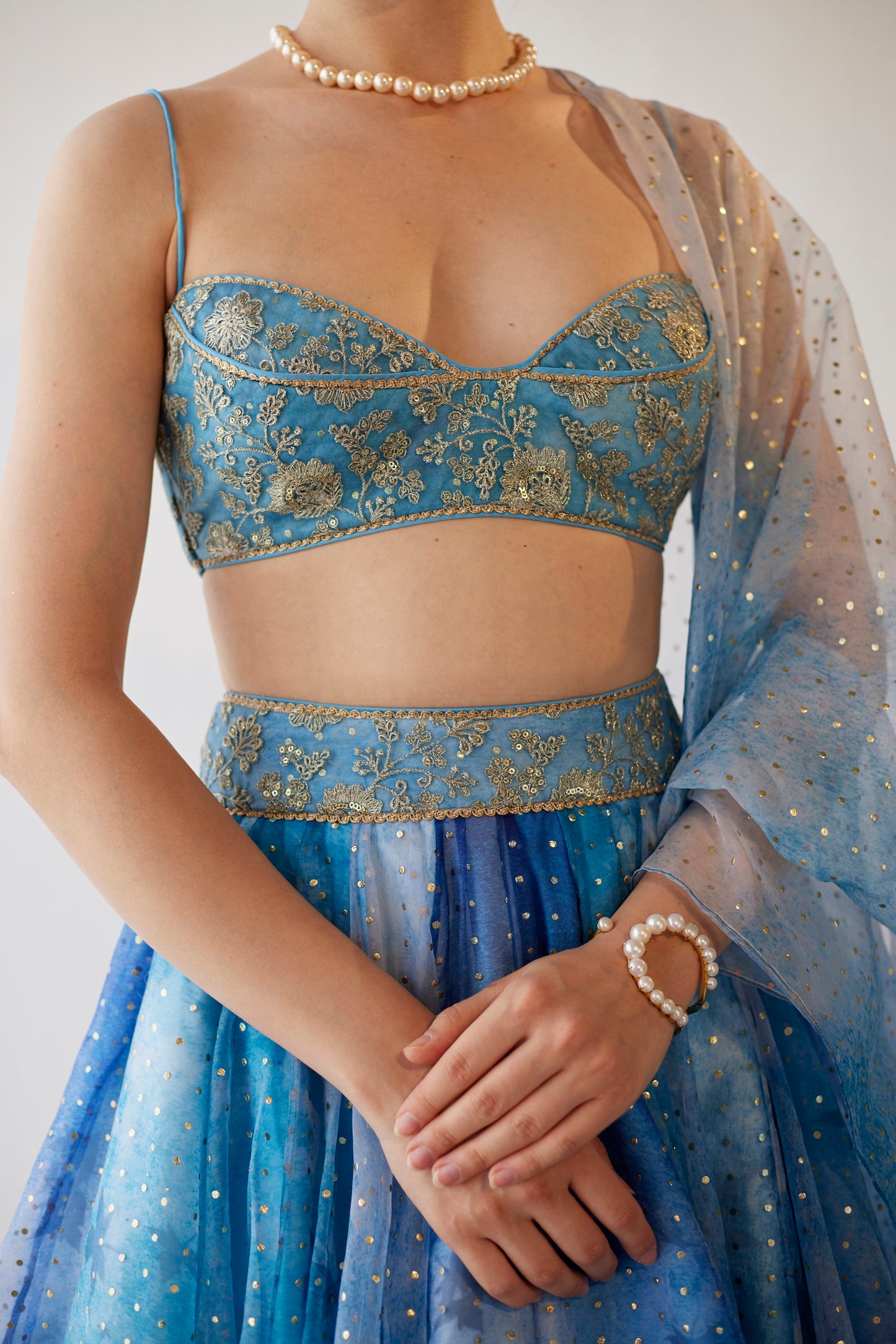 Shades of blue organza lehenga