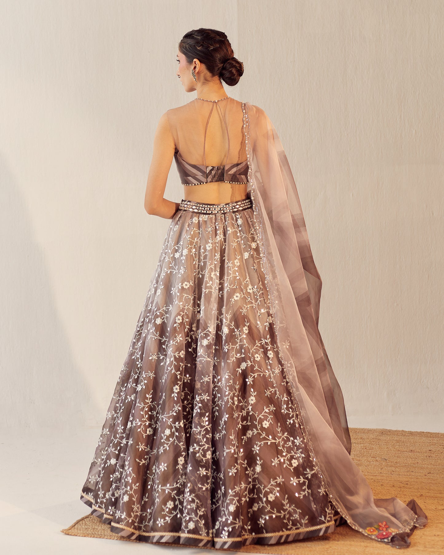 Winter bloom embroidered organza lehenga