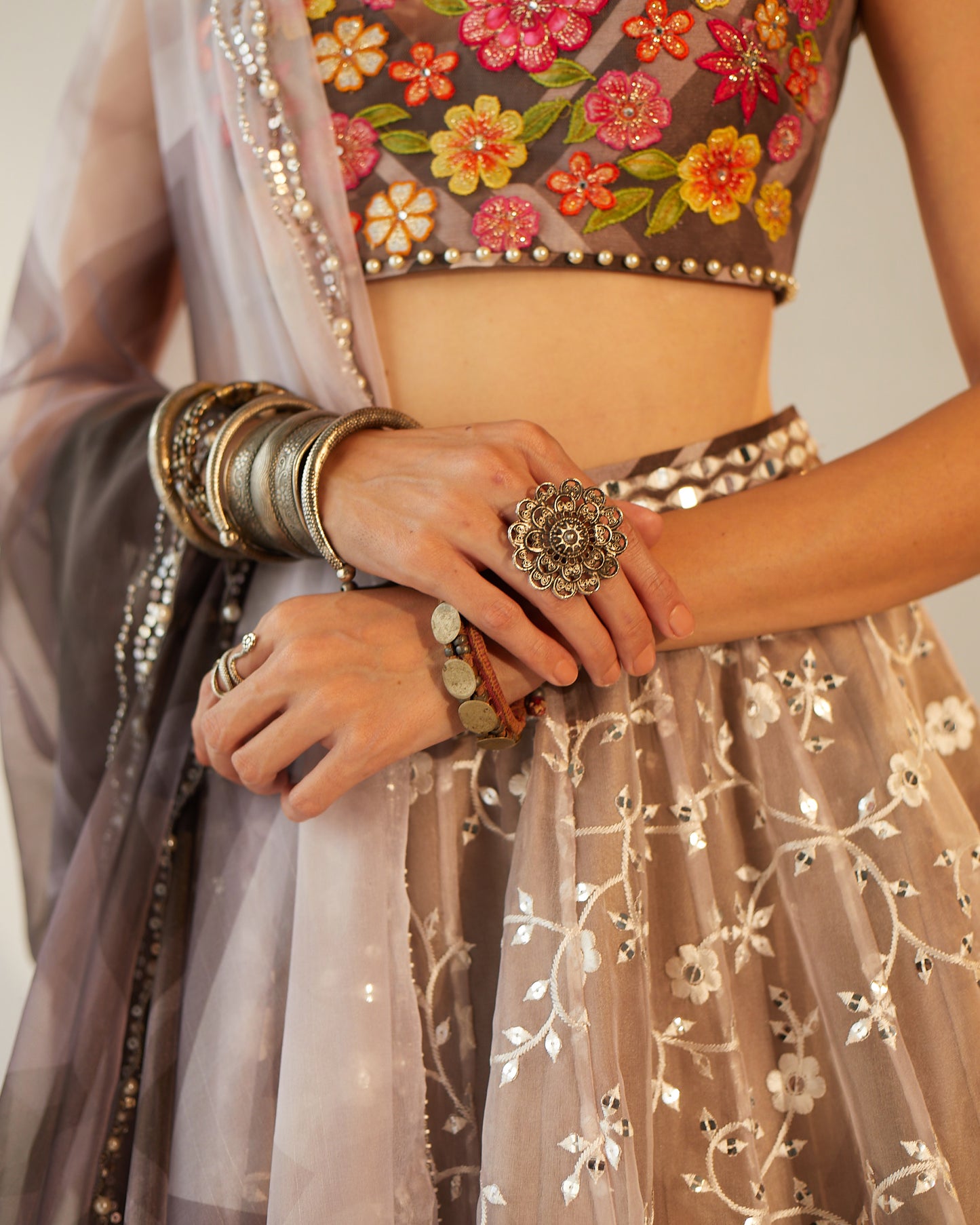 Winter bloom embroidered organza lehenga