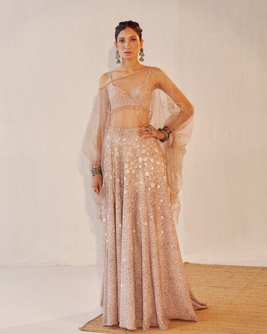 Fern print skirt with embroidered cape