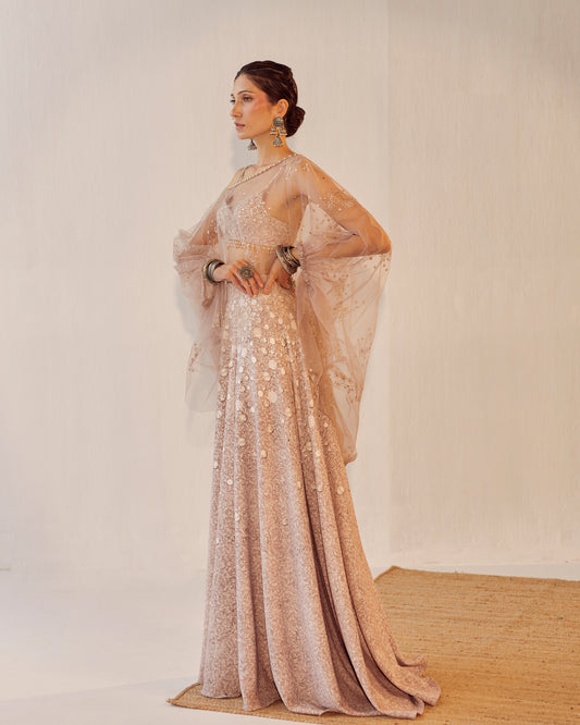 Fern print skirt with embroidered cape