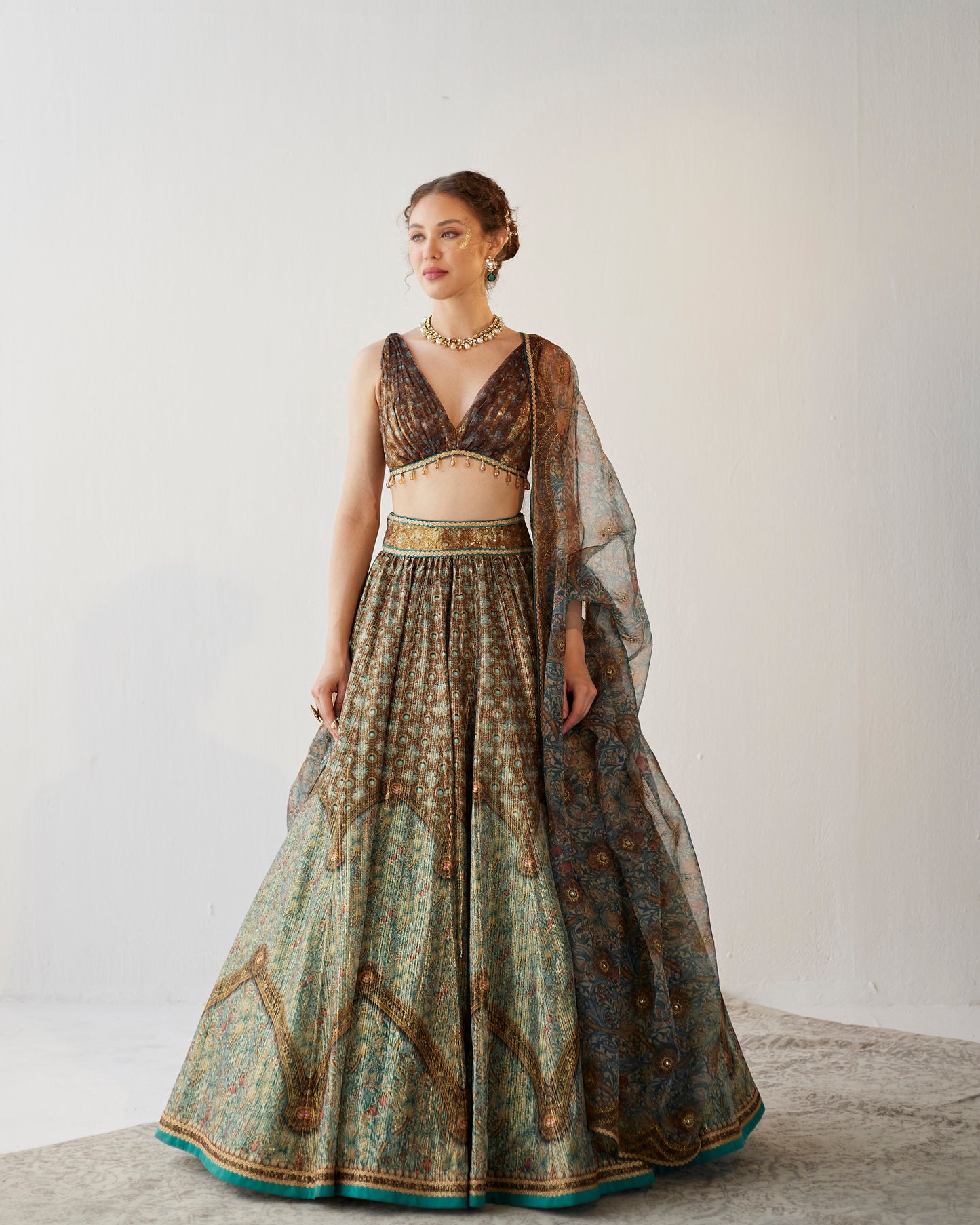 Lily print shimmer chiffon lehenga
