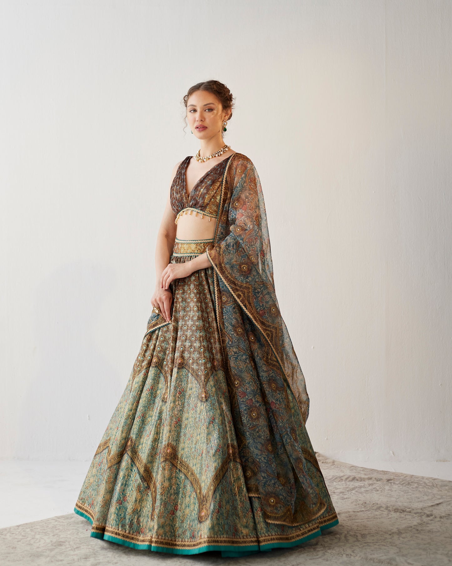 Lily print shimmer chiffon lehenga