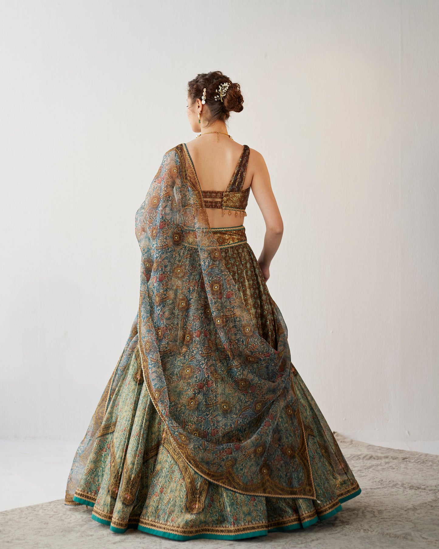 Lily print shimmer chiffon lehenga