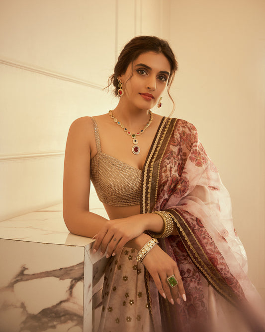 Floral spray lehenga with dupatta