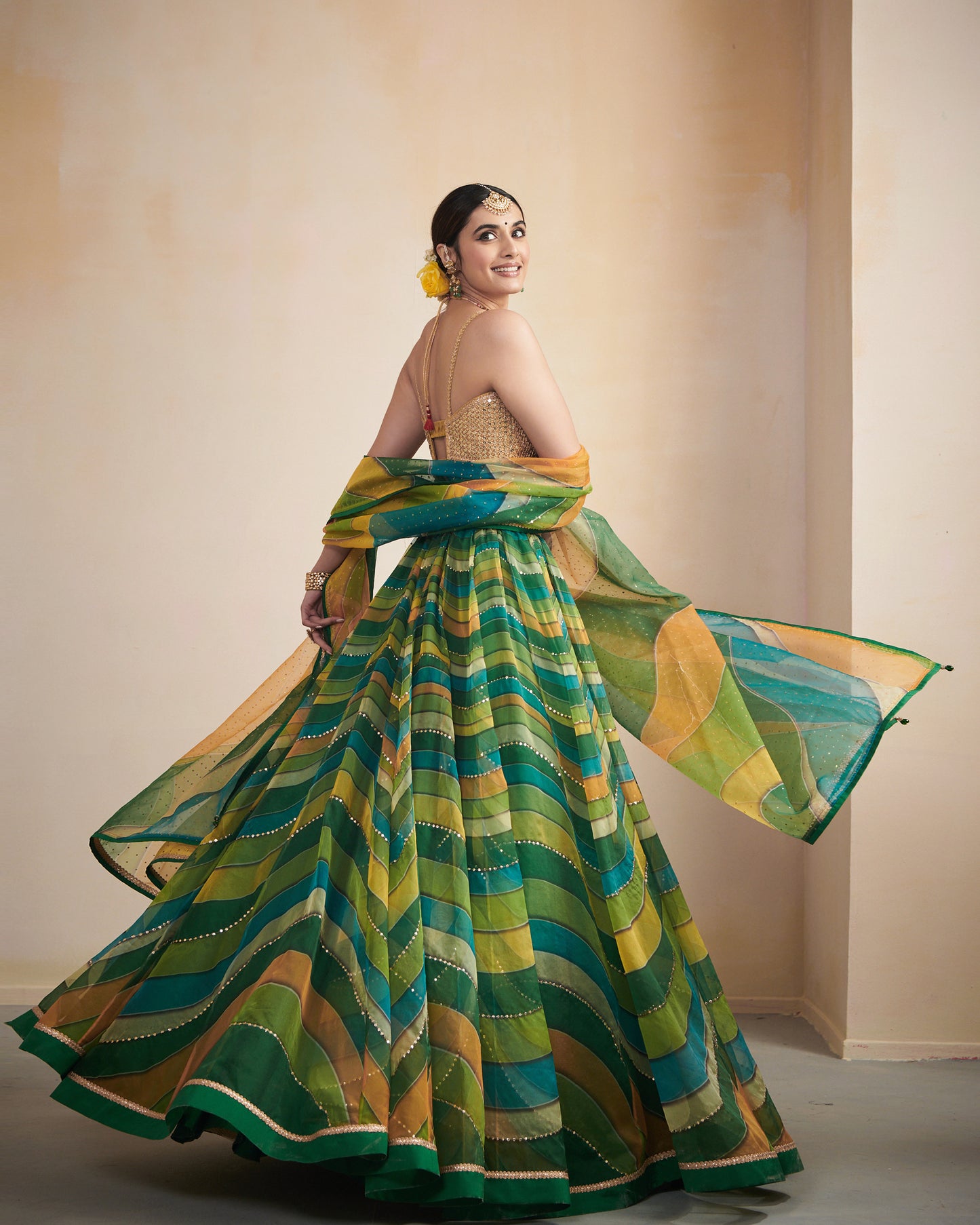 Green waves organza lehenga