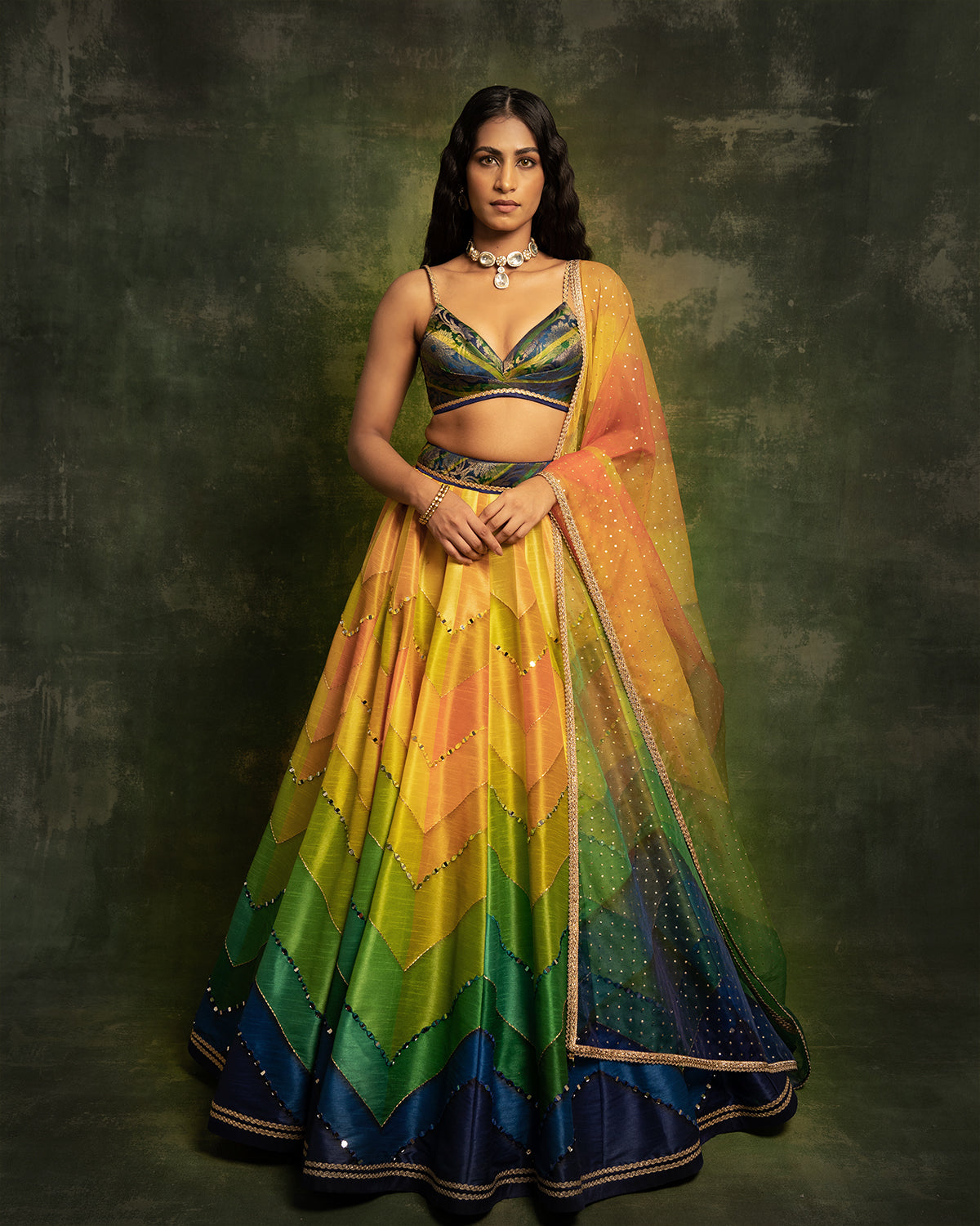 Mirror embroidered lehenga set