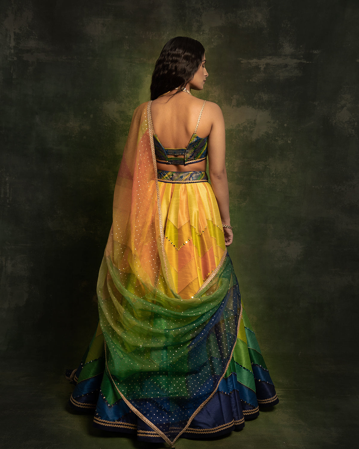Mirror embroidered lehenga set