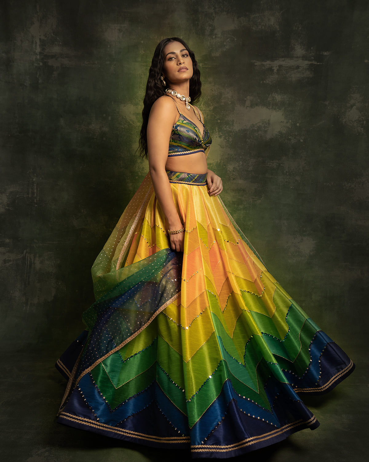 Mirror embroidered lehenga set