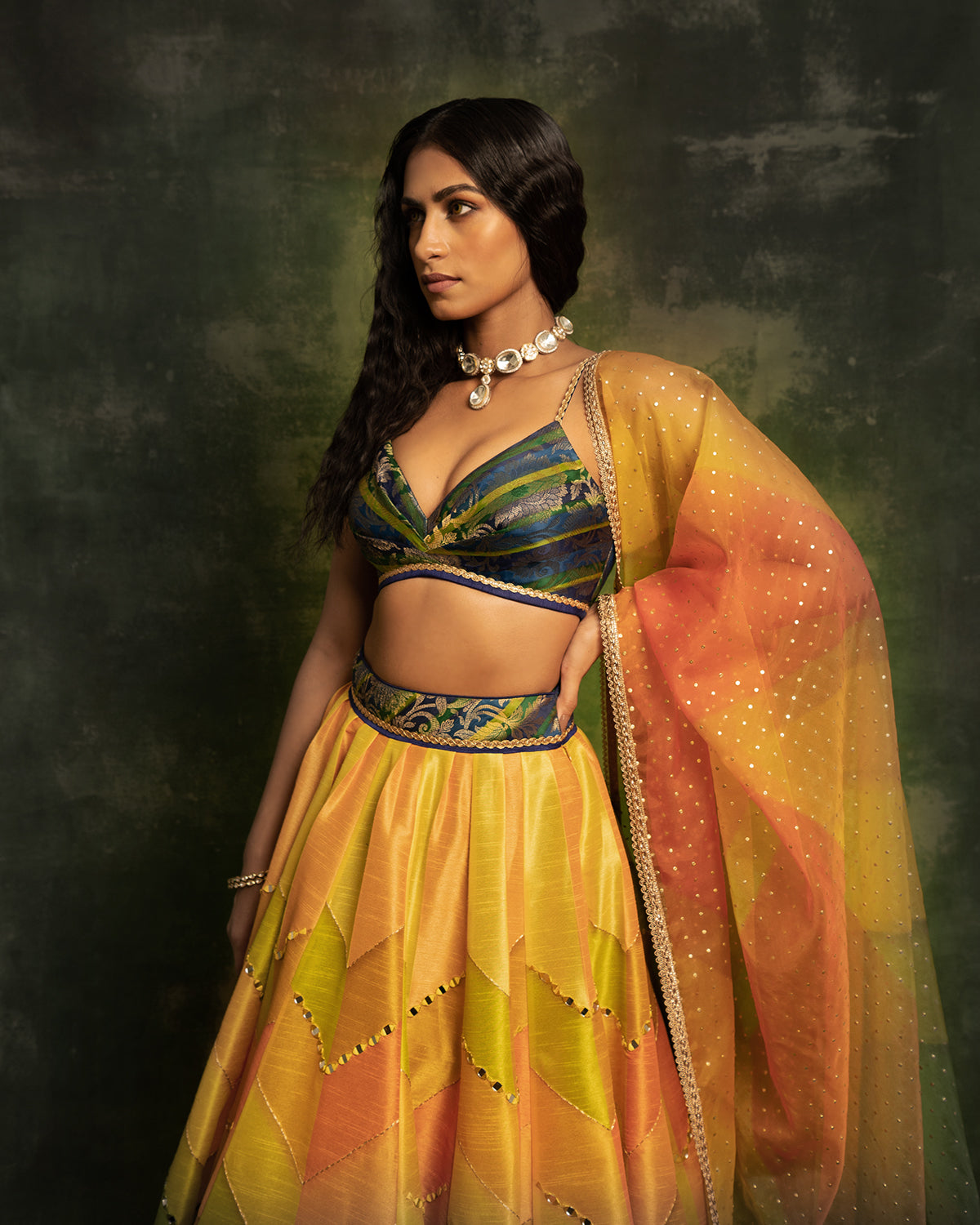 Mirror embroidered lehenga set