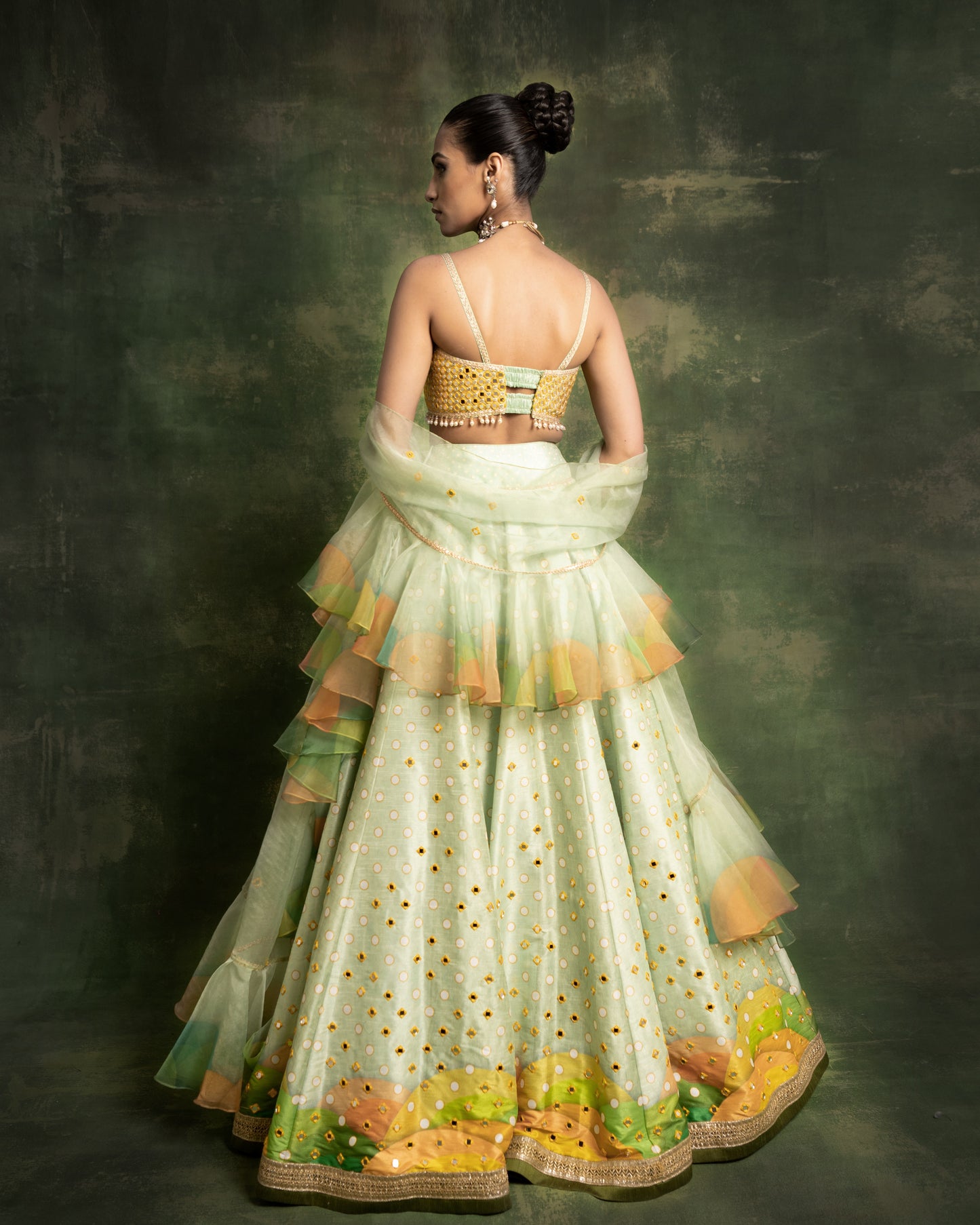 Mint green mirror embroidered lehenga