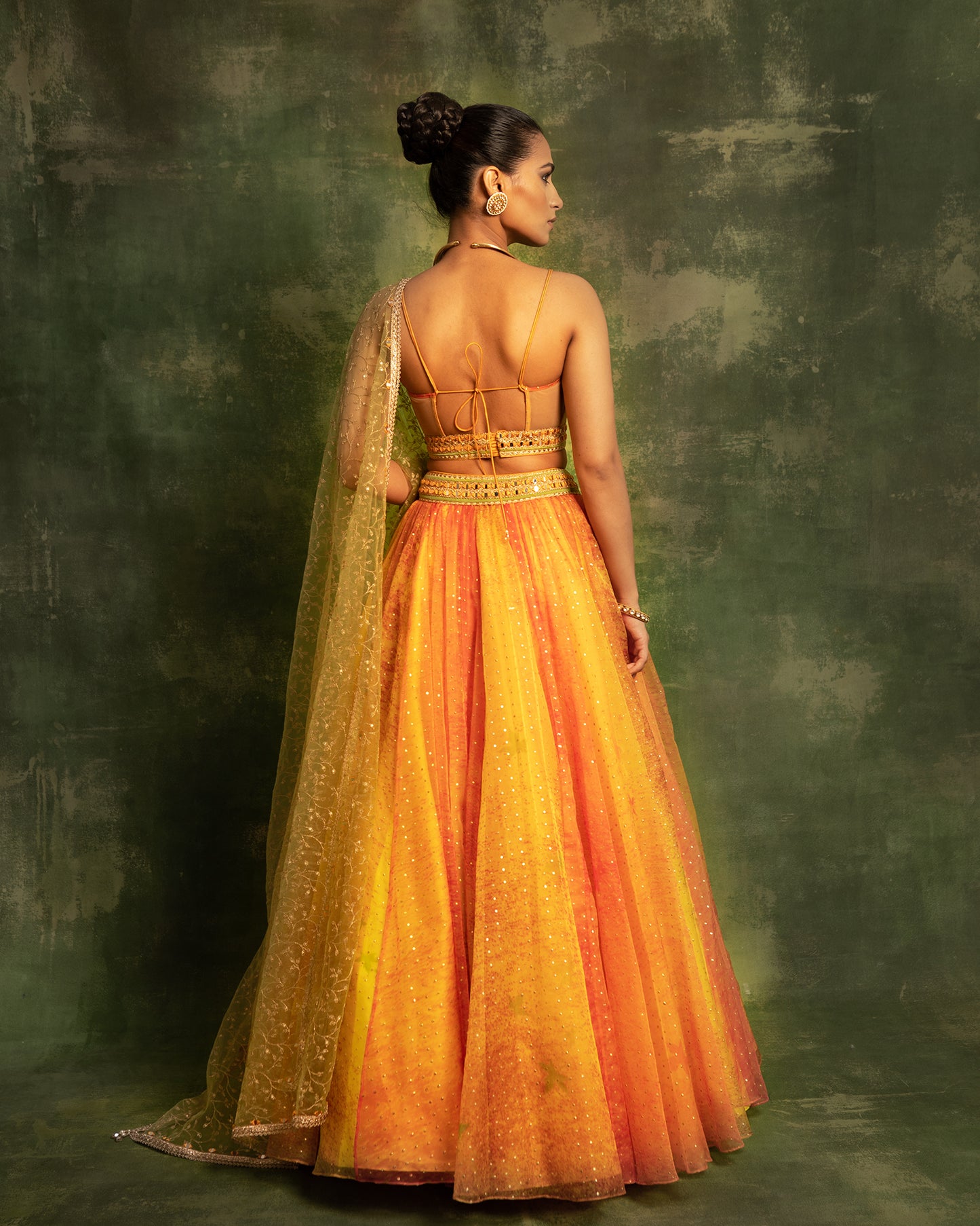 Shades of yellow organza lehenga