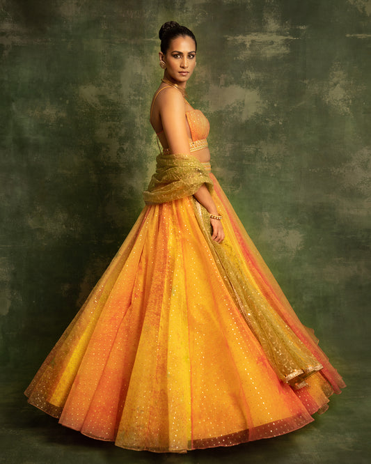 Shades of yellow organza lehenga