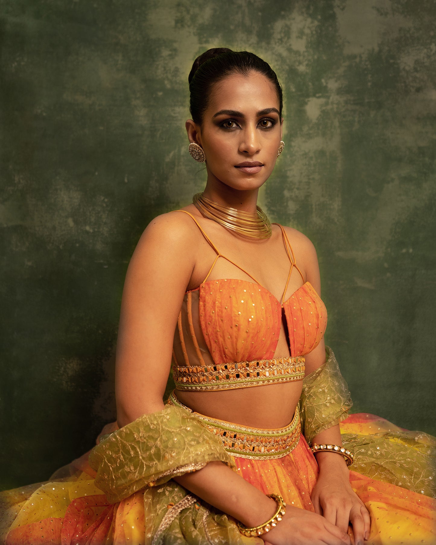 Shades of yellow organza lehenga