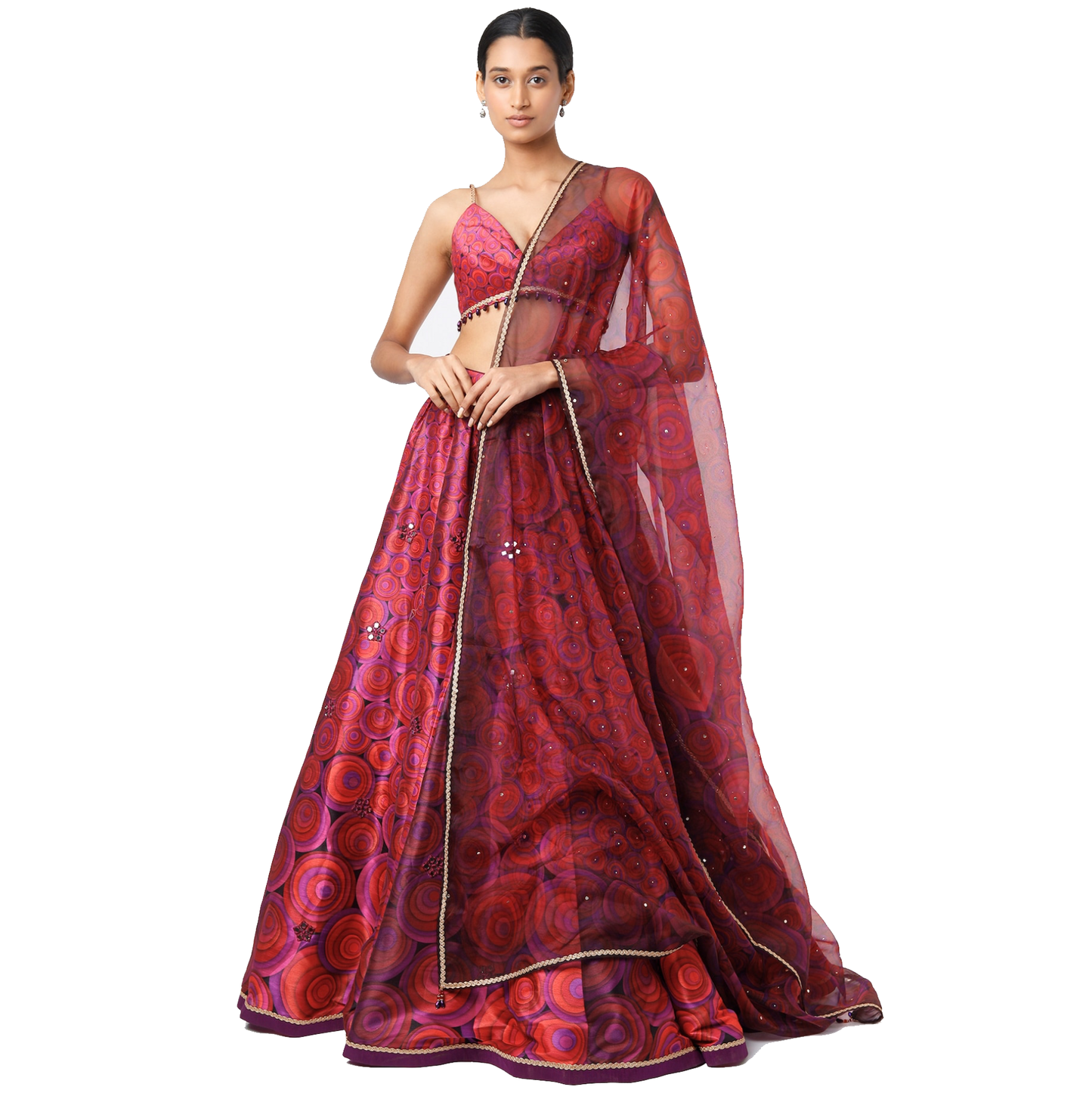 Orbit print lehenga with mirror embroidery