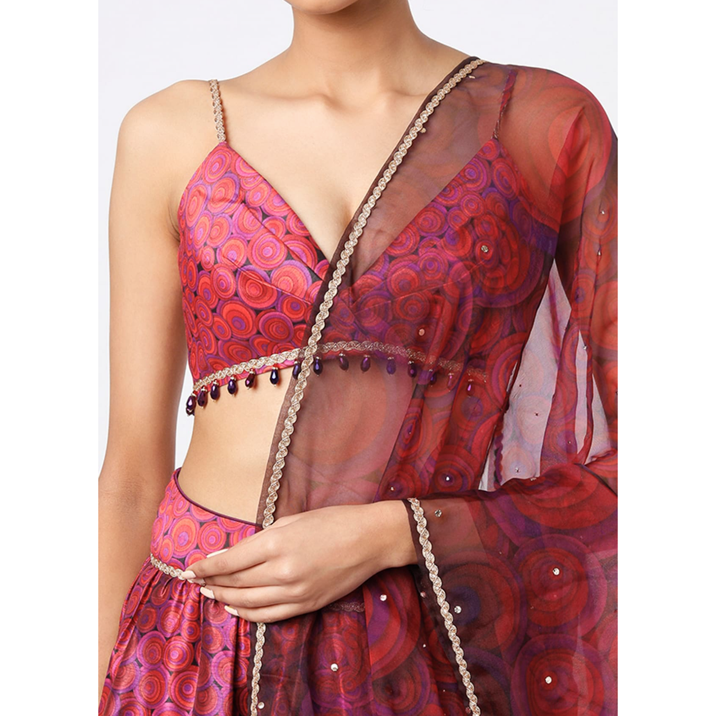 Orbit print lehenga with mirror embroidery