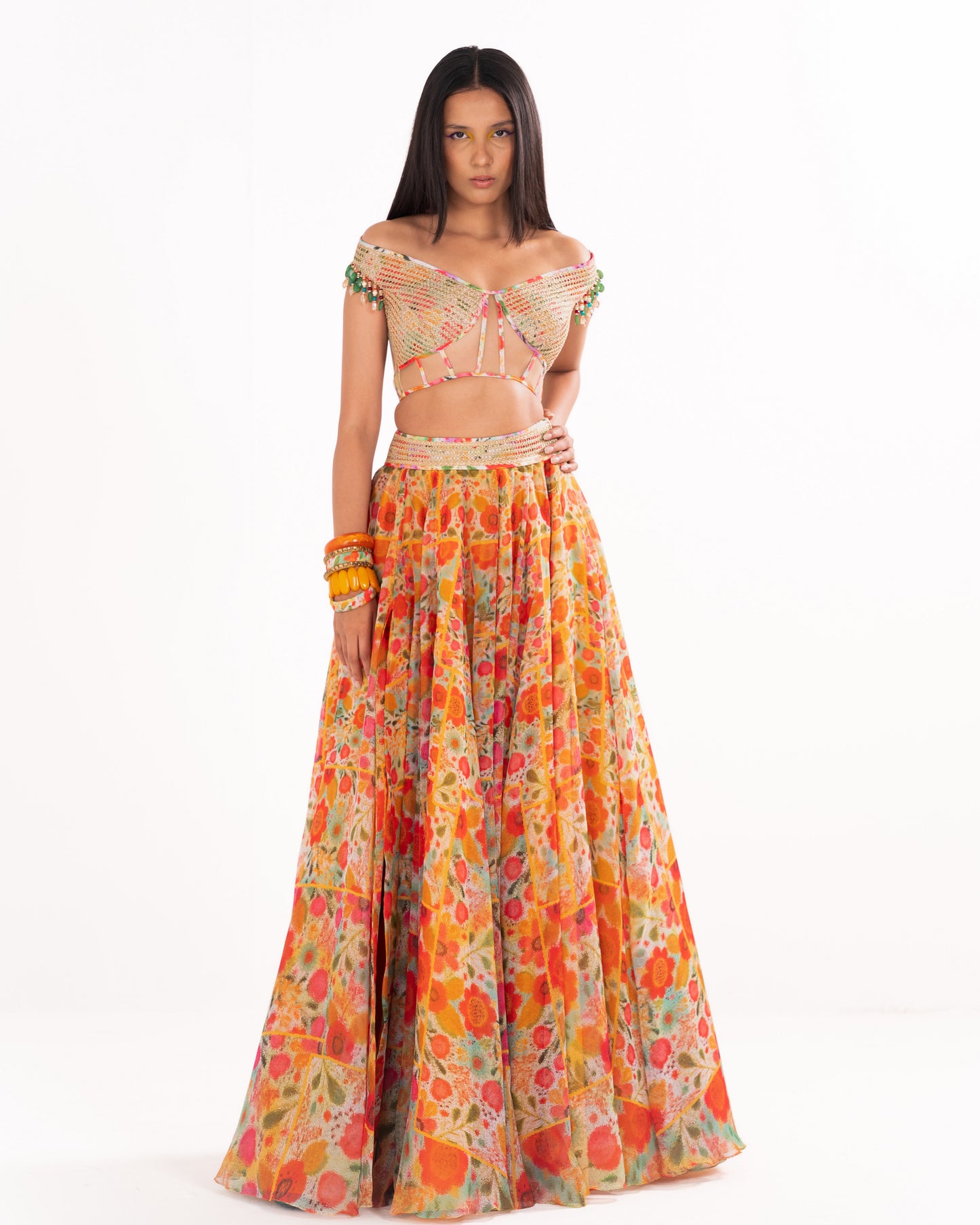 Floral impressions print skirt set