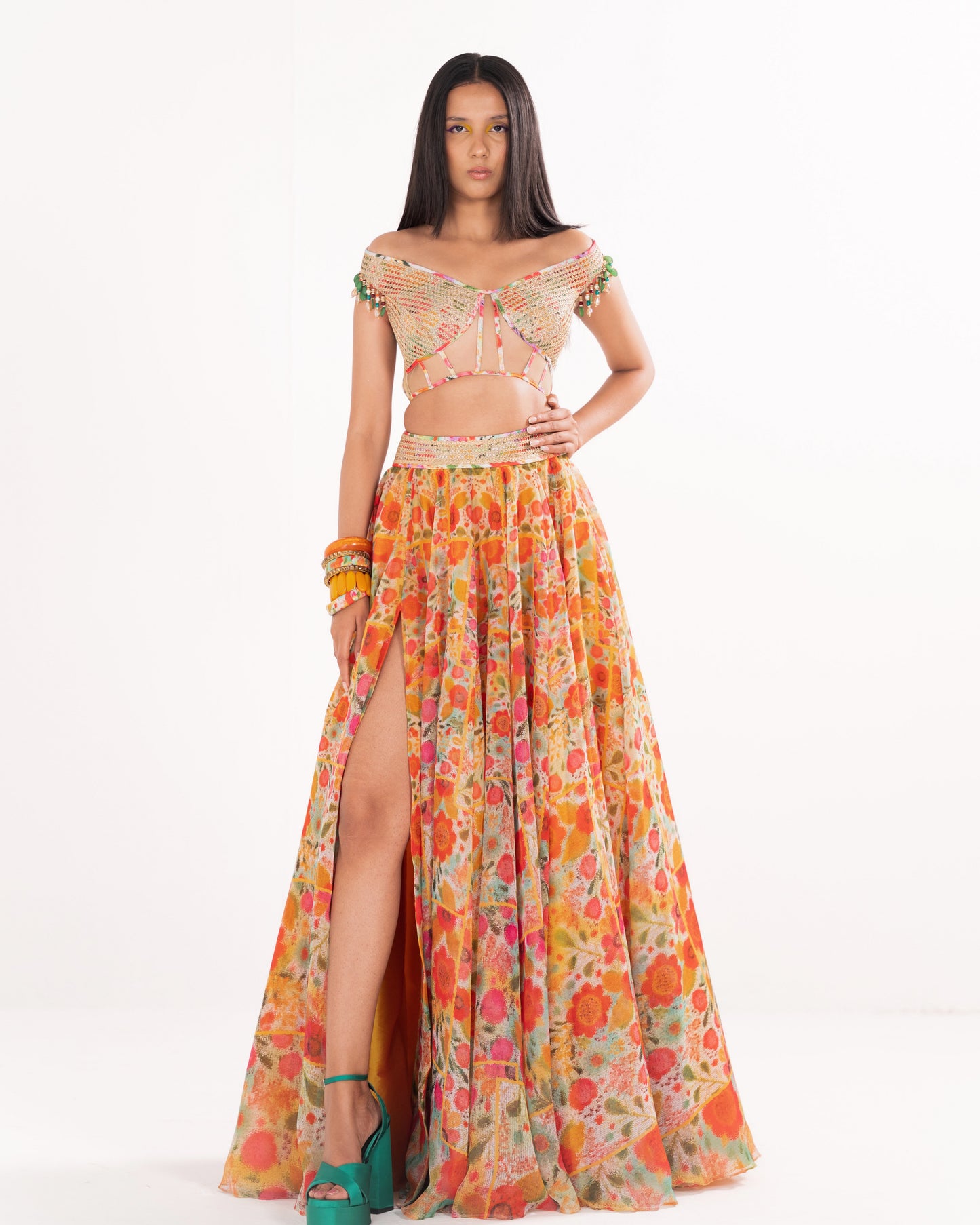 Floral impressions print skirt set