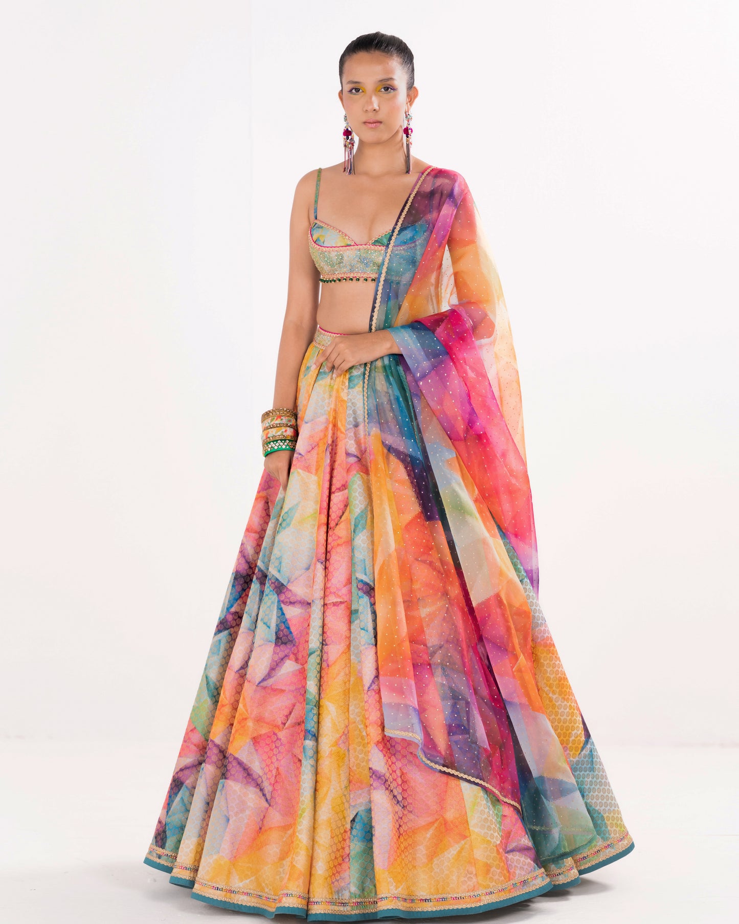 Brocade kaleidoscope print lehenga