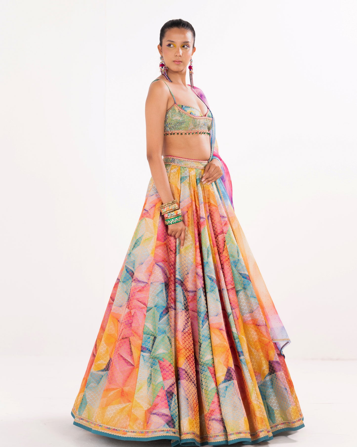 Brocade kaleidoscope print lehenga